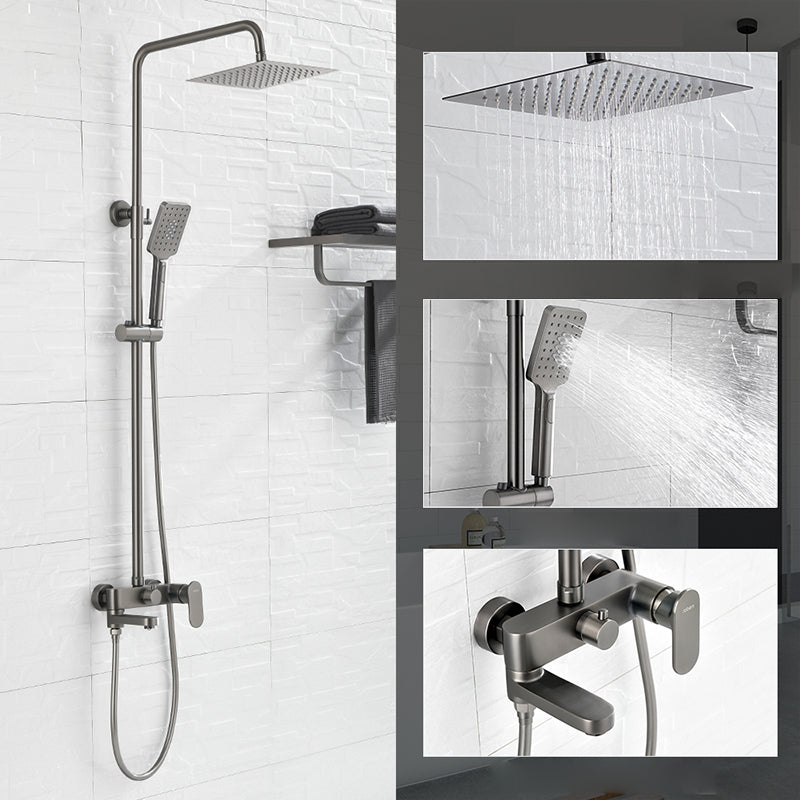 Square Shower System Wall Mount Shower Arm Grey Shower System with Shower Hose Stainless Steel 304 Square/ Rectangle Clearhalo 'Bathroom Remodel & Bathroom Fixtures' 'Home Improvement' 'home_improvement' 'home_improvement_shower_faucets' 'Shower Faucets & Systems' 'shower_faucets' 'Showers & Bathtubs Plumbing' 'Showers & Bathtubs' 7063515