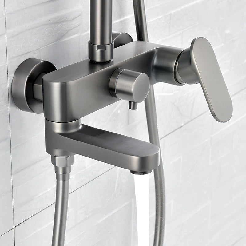 Square Shower System Wall Mount Shower Arm Grey Shower System with Shower Hose Clearhalo 'Bathroom Remodel & Bathroom Fixtures' 'Home Improvement' 'home_improvement' 'home_improvement_shower_faucets' 'Shower Faucets & Systems' 'shower_faucets' 'Showers & Bathtubs Plumbing' 'Showers & Bathtubs' 7063516