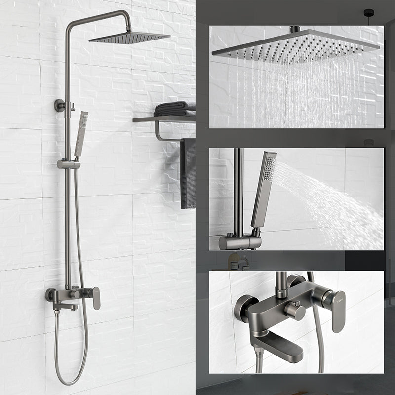 Square Shower System Wall Mount Shower Arm Grey Shower System with Shower Hose Pure Copper 10" Straight Clearhalo 'Bathroom Remodel & Bathroom Fixtures' 'Home Improvement' 'home_improvement' 'home_improvement_shower_faucets' 'Shower Faucets & Systems' 'shower_faucets' 'Showers & Bathtubs Plumbing' 'Showers & Bathtubs' 7063517