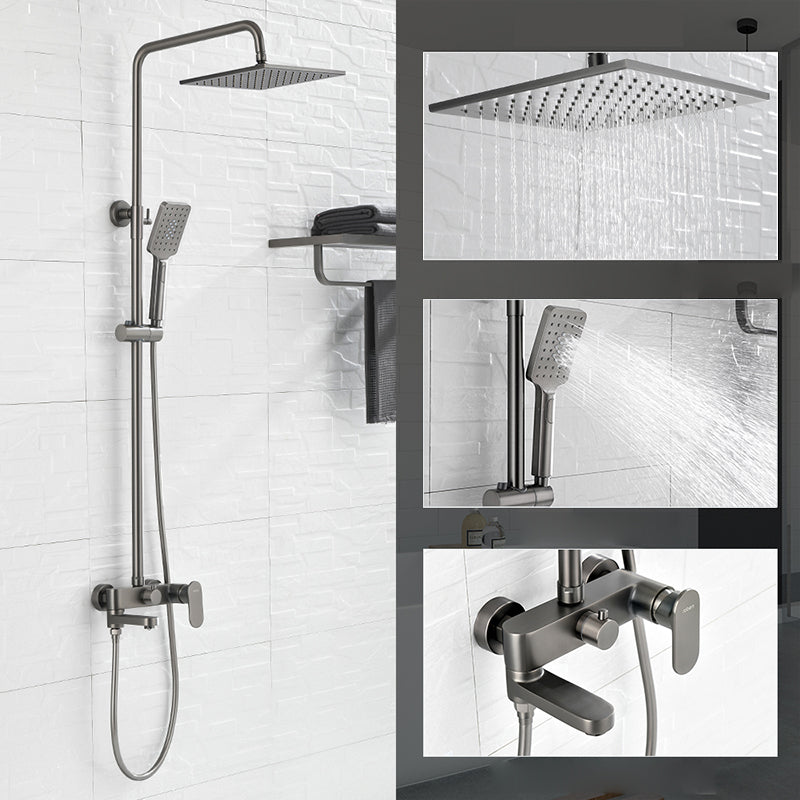 Square Shower System Wall Mount Shower Arm Grey Shower System with Shower Hose Pure Copper 10" Square/ Rectangle Clearhalo 'Bathroom Remodel & Bathroom Fixtures' 'Home Improvement' 'home_improvement' 'home_improvement_shower_faucets' 'Shower Faucets & Systems' 'shower_faucets' 'Showers & Bathtubs Plumbing' 'Showers & Bathtubs' 7063521