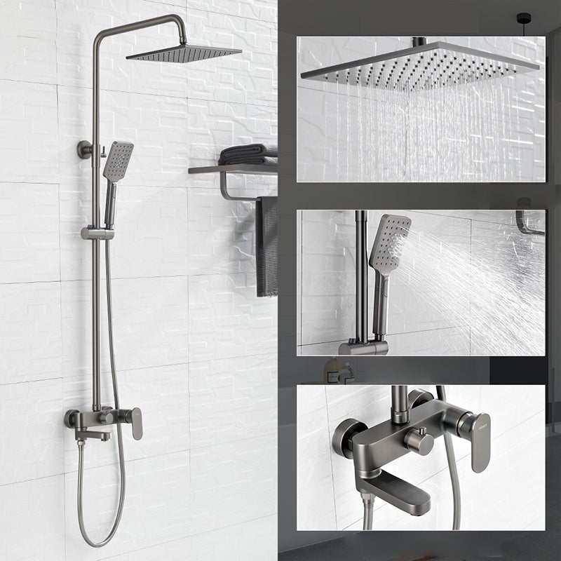 Square Shower System Wall Mount Shower Arm Grey Shower System with Shower Hose Pure Copper 10" Square Rectangle Clearhalo 'Bathroom Remodel & Bathroom Fixtures' 'Home Improvement' 'home_improvement' 'home_improvement_shower_faucets' 'Shower Faucets & Systems' 'shower_faucets' 'Showers & Bathtubs Plumbing' 'Showers & Bathtubs' 7063521