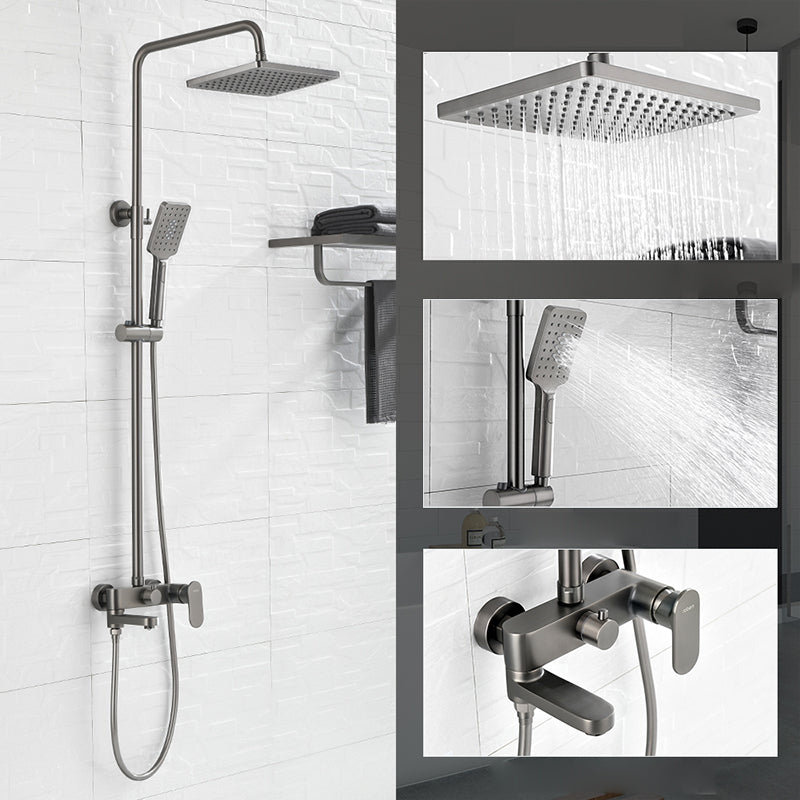 Square Shower System Wall Mount Shower Arm Grey Shower System with Shower Hose ABS 9" Square Rectangle Clearhalo 'Bathroom Remodel & Bathroom Fixtures' 'Home Improvement' 'home_improvement' 'home_improvement_shower_faucets' 'Shower Faucets & Systems' 'shower_faucets' 'Showers & Bathtubs Plumbing' 'Showers & Bathtubs' 7063524