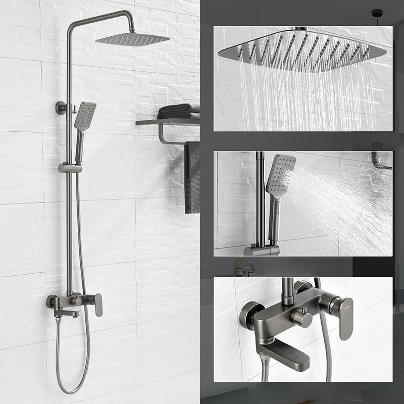 Square Shower System Wall Mount Shower Arm Grey Shower System with Shower Hose Stainless Steel 304 12" Square/ Rectangle Clearhalo 'Bathroom Remodel & Bathroom Fixtures' 'Home Improvement' 'home_improvement' 'home_improvement_shower_faucets' 'Shower Faucets & Systems' 'shower_faucets' 'Showers & Bathtubs Plumbing' 'Showers & Bathtubs' 7063527