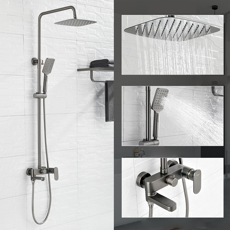 Square Shower System Wall Mount Shower Arm Grey Shower System with Shower Hose Stainless Steel 304 12" Square Rectangle Clearhalo 'Bathroom Remodel & Bathroom Fixtures' 'Home Improvement' 'home_improvement' 'home_improvement_shower_faucets' 'Shower Faucets & Systems' 'shower_faucets' 'Showers & Bathtubs Plumbing' 'Showers & Bathtubs' 7063527