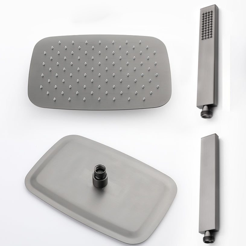 Square Shower System Wall Mount Shower Arm Grey Shower System with Shower Hose Clearhalo 'Bathroom Remodel & Bathroom Fixtures' 'Home Improvement' 'home_improvement' 'home_improvement_shower_faucets' 'Shower Faucets & Systems' 'shower_faucets' 'Showers & Bathtubs Plumbing' 'Showers & Bathtubs' 7063529