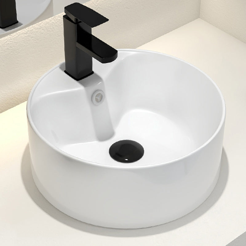 Round Vessel Bathroom Sink Vitreous China Vessel Lavatory Sink 18"L x 18"W x 6"H Cold and Hot Faucet Sink with Faucet Clearhalo 'Bathroom Remodel & Bathroom Fixtures' 'Bathroom Sinks & Faucet Components' 'Bathroom Sinks' 'bathroom_sink' 'Home Improvement' 'home_improvement' 'home_improvement_bathroom_sink' 7063554