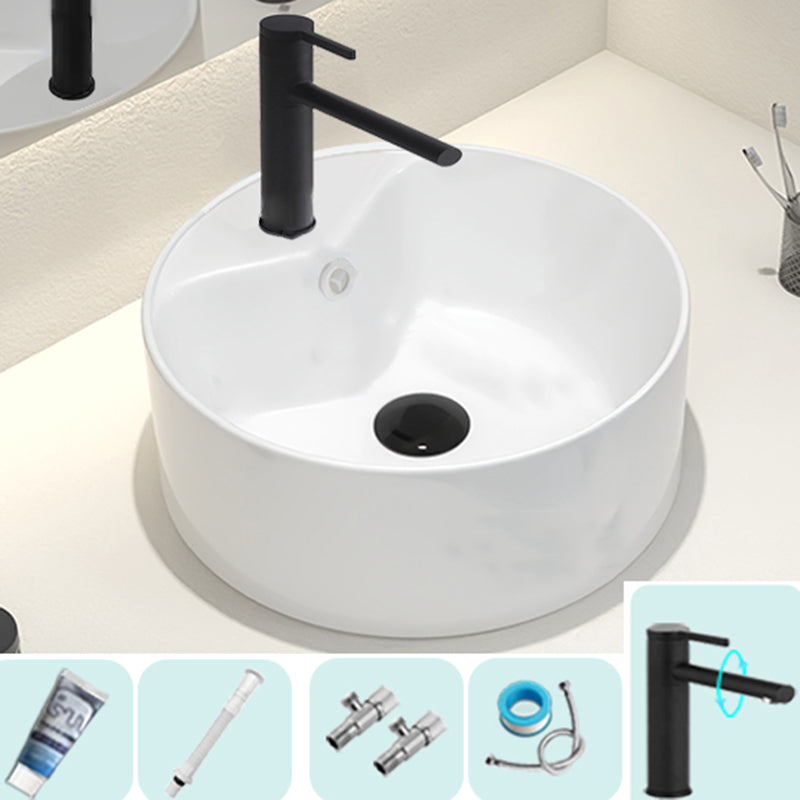 Round Vessel Bathroom Sink Vitreous China Vessel Lavatory Sink Swivel Faucet Sink with Faucet Clearhalo 'Bathroom Remodel & Bathroom Fixtures' 'Bathroom Sinks & Faucet Components' 'Bathroom Sinks' 'bathroom_sink' 'Home Improvement' 'home_improvement' 'home_improvement_bathroom_sink' 7063556