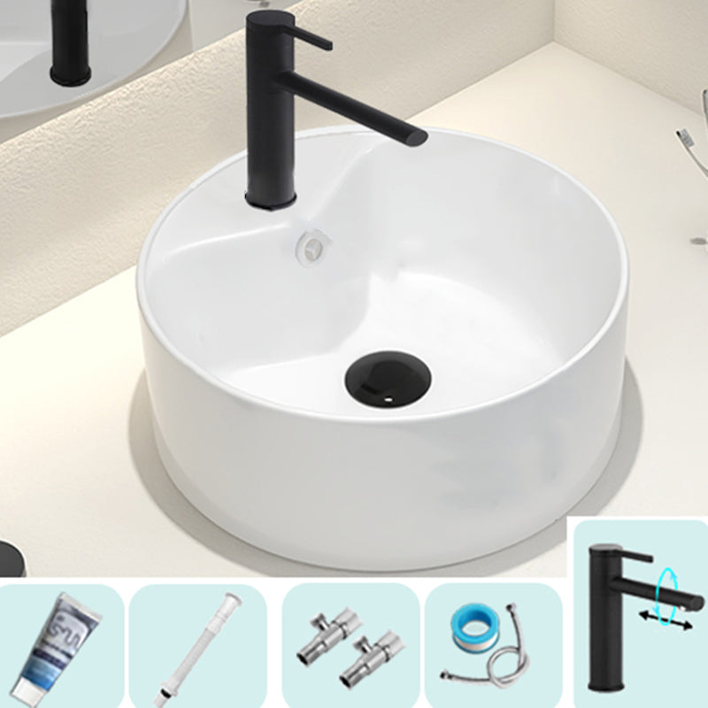 Round Vessel Bathroom Sink Vitreous China Vessel Lavatory Sink Pull Out Faucet Sink with Faucet Clearhalo 'Bathroom Remodel & Bathroom Fixtures' 'Bathroom Sinks & Faucet Components' 'Bathroom Sinks' 'bathroom_sink' 'Home Improvement' 'home_improvement' 'home_improvement_bathroom_sink' 7063559