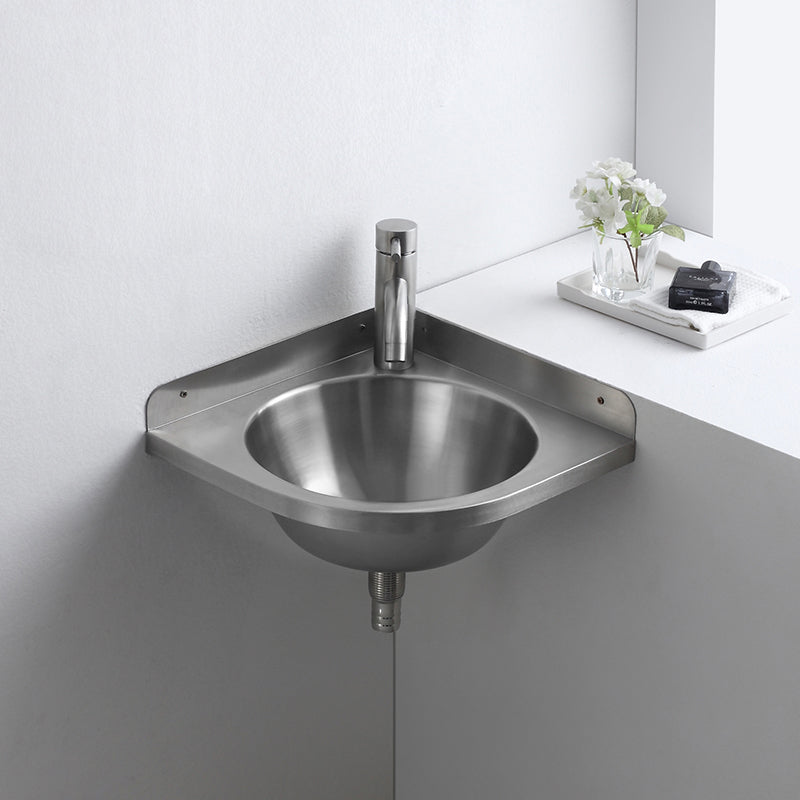 Modern Corner Sinks Metal Round with Faucet Wall Mount Bathroom Sink Clearhalo 'Bathroom Remodel & Bathroom Fixtures' 'Bathroom Sinks & Faucet Components' 'Bathroom Sinks' 'bathroom_sink' 'Home Improvement' 'home_improvement' 'home_improvement_bathroom_sink' 7063666