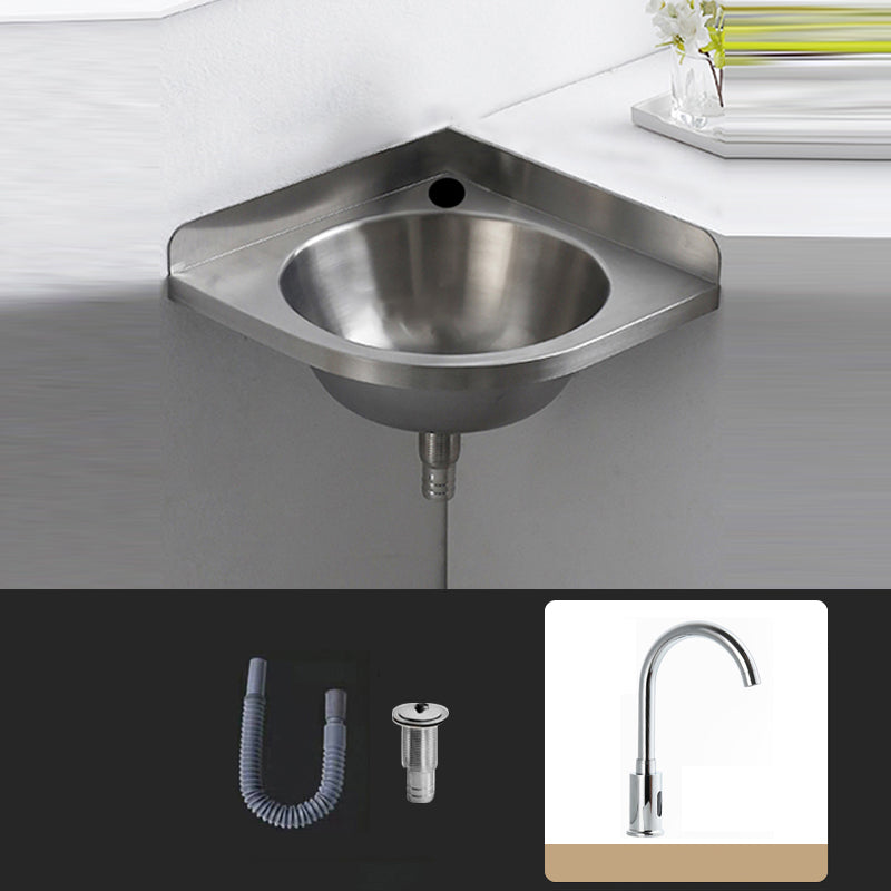 Modern Corner Sinks Metal Round with Faucet Wall Mount Bathroom Sink Tall Sink with Faucet Clearhalo 'Bathroom Remodel & Bathroom Fixtures' 'Bathroom Sinks & Faucet Components' 'Bathroom Sinks' 'bathroom_sink' 'Home Improvement' 'home_improvement' 'home_improvement_bathroom_sink' 7063668