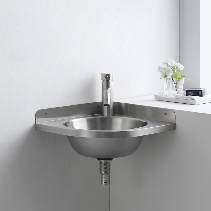 Modern Corner Sinks Metal Round with Faucet Wall Mount Bathroom Sink Clearhalo 'Bathroom Remodel & Bathroom Fixtures' 'Bathroom Sinks & Faucet Components' 'Bathroom Sinks' 'bathroom_sink' 'Home Improvement' 'home_improvement' 'home_improvement_bathroom_sink' 7063669