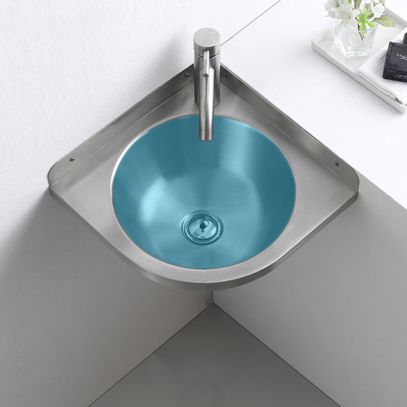 Modern Corner Sinks Metal Round with Faucet Wall Mount Bathroom Sink Clearhalo 'Bathroom Remodel & Bathroom Fixtures' 'Bathroom Sinks & Faucet Components' 'Bathroom Sinks' 'bathroom_sink' 'Home Improvement' 'home_improvement' 'home_improvement_bathroom_sink' 7063676