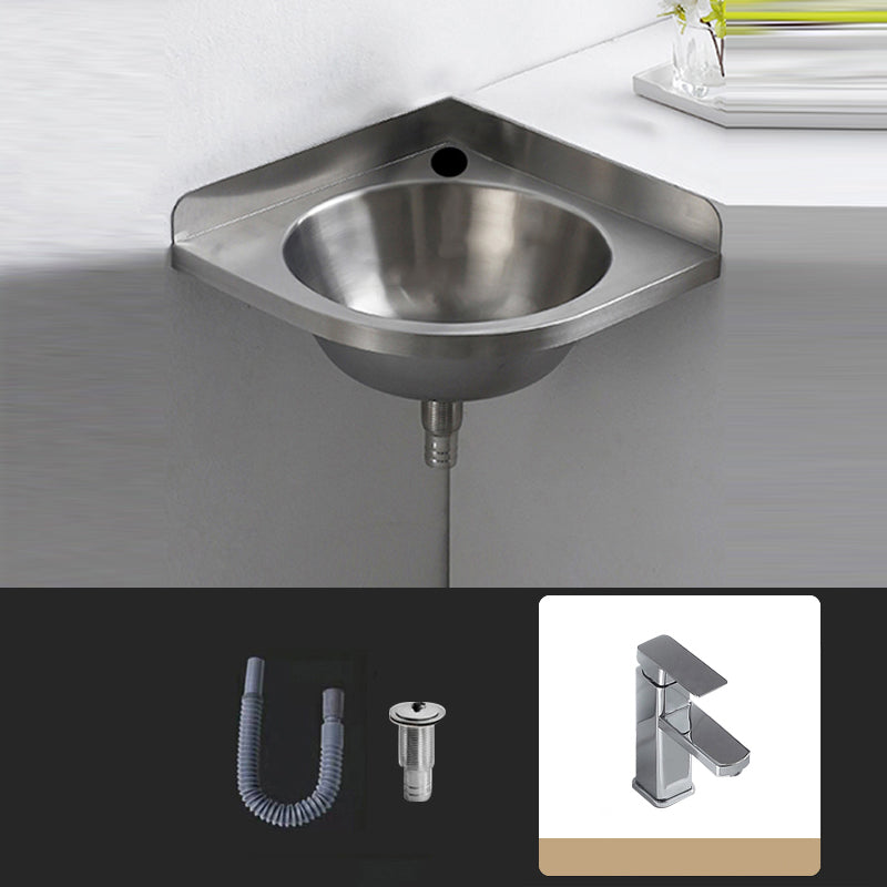 Modern Corner Sinks Metal Round with Faucet Wall Mount Bathroom Sink Square Faucet Sink with Faucet Clearhalo 'Bathroom Remodel & Bathroom Fixtures' 'Bathroom Sinks & Faucet Components' 'Bathroom Sinks' 'bathroom_sink' 'Home Improvement' 'home_improvement' 'home_improvement_bathroom_sink' 7063677