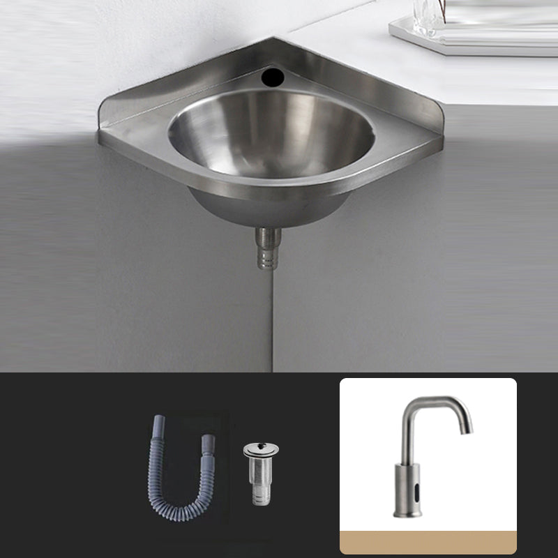 Modern Corner Sinks Metal Round with Faucet Wall Mount Bathroom Sink Sensor Faucet Sink with Faucet Clearhalo 'Bathroom Remodel & Bathroom Fixtures' 'Bathroom Sinks & Faucet Components' 'Bathroom Sinks' 'bathroom_sink' 'Home Improvement' 'home_improvement' 'home_improvement_bathroom_sink' 7063682