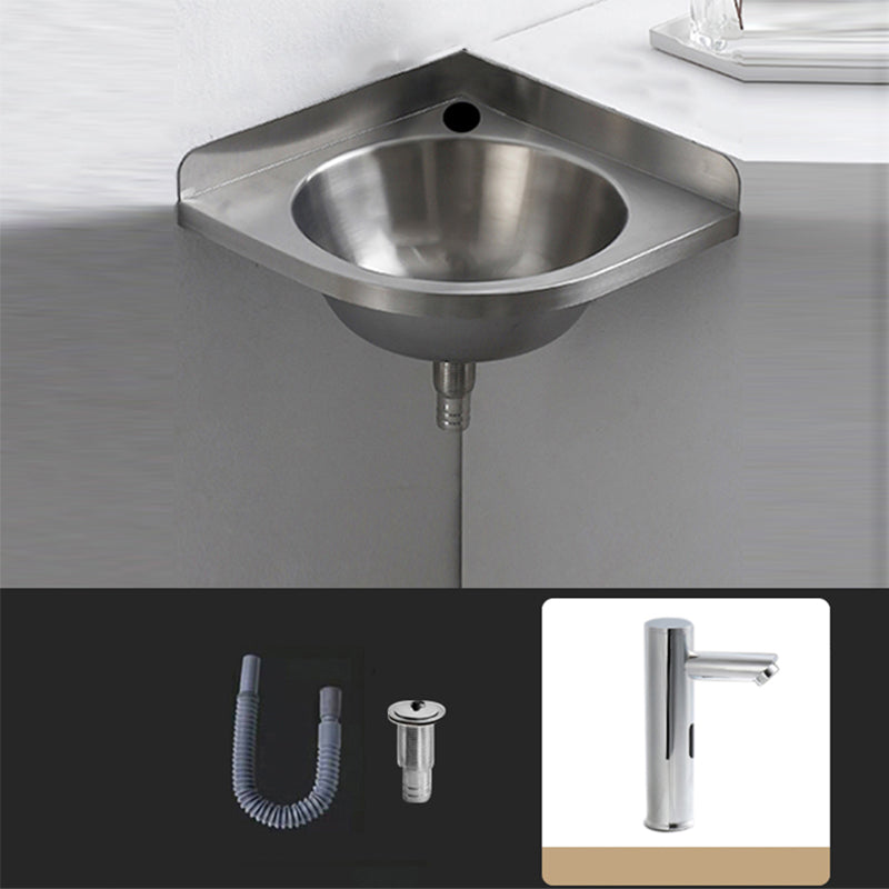 Modern Corner Sinks Metal Round with Faucet Wall Mount Bathroom Sink Round Sensor Faucet Sink with Faucet Clearhalo 'Bathroom Remodel & Bathroom Fixtures' 'Bathroom Sinks & Faucet Components' 'Bathroom Sinks' 'bathroom_sink' 'Home Improvement' 'home_improvement' 'home_improvement_bathroom_sink' 7063683