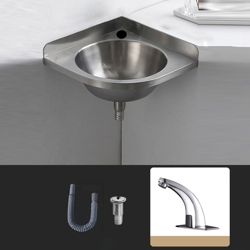Modern Corner Sinks Metal Round with Faucet Wall Mount Bathroom Sink Low Arc Sink with Faucet Clearhalo 'Bathroom Remodel & Bathroom Fixtures' 'Bathroom Sinks & Faucet Components' 'Bathroom Sinks' 'bathroom_sink' 'Home Improvement' 'home_improvement' 'home_improvement_bathroom_sink' 7063684