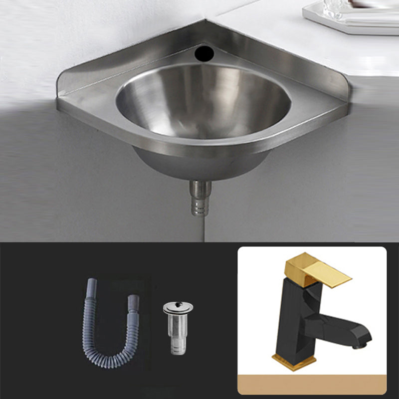 Modern Corner Sinks Metal Round with Faucet Wall Mount Bathroom Sink Pull Out Faucet Sink with Faucet Clearhalo 'Bathroom Remodel & Bathroom Fixtures' 'Bathroom Sinks & Faucet Components' 'Bathroom Sinks' 'bathroom_sink' 'Home Improvement' 'home_improvement' 'home_improvement_bathroom_sink' 7063686