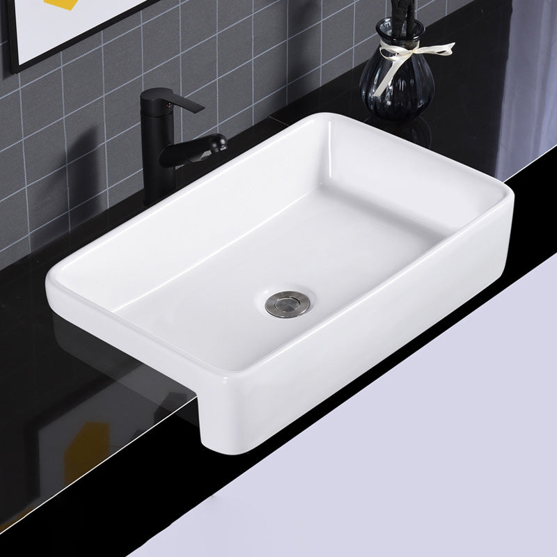 Modern Semi-Recessed Vessel Porcelain with Overflow And Drain Assembly Bathroom Sink 23"L x 15"W x 5"H Square Faucet Sink with Faucet Clearhalo 'Bathroom Remodel & Bathroom Fixtures' 'Bathroom Sinks & Faucet Components' 'Bathroom Sinks' 'bathroom_sink' 'Home Improvement' 'home_improvement' 'home_improvement_bathroom_sink' 7063688