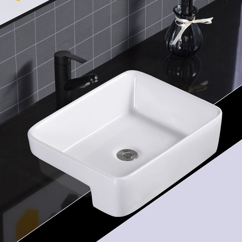 Modern Semi-Recessed Vessel Porcelain with Overflow And Drain Assembly Bathroom Sink 19"L x 15"W x 5"H(Faucet Hole Included) Square Faucet Sink with Faucet Clearhalo 'Bathroom Remodel & Bathroom Fixtures' 'Bathroom Sinks & Faucet Components' 'Bathroom Sinks' 'bathroom_sink' 'Home Improvement' 'home_improvement' 'home_improvement_bathroom_sink' 7063691