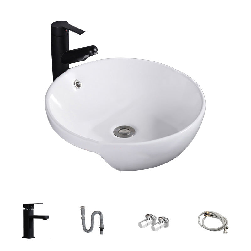 Modern Semi-Recessed Vessel Porcelain with Overflow And Drain Assembly Bathroom Sink 17"L x 17"W x 6"H Square Faucet Sink with Faucet Clearhalo 'Bathroom Remodel & Bathroom Fixtures' 'Bathroom Sinks & Faucet Components' 'Bathroom Sinks' 'bathroom_sink' 'Home Improvement' 'home_improvement' 'home_improvement_bathroom_sink' 7063703