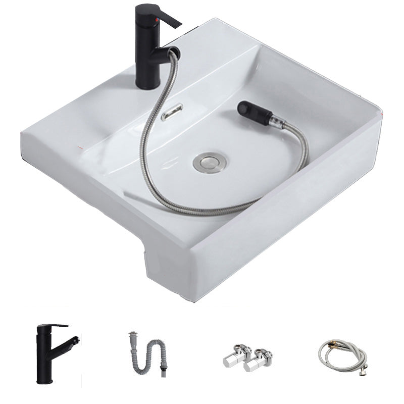 Modern Semi-Recessed Vessel Porcelain with Overflow And Drain Assembly Bathroom Sink 19.9"L x 16.7"W x 5.1"H Pull Out Faucet Sink with Faucet Clearhalo 'Bathroom Remodel & Bathroom Fixtures' 'Bathroom Sinks & Faucet Components' 'Bathroom Sinks' 'bathroom_sink' 'Home Improvement' 'home_improvement' 'home_improvement_bathroom_sink' 7063704
