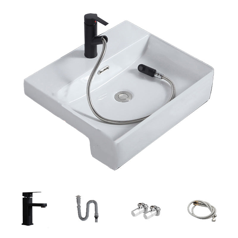 Modern Semi-Recessed Vessel Porcelain with Overflow And Drain Assembly Bathroom Sink 19.9"L x 16.7"W x 5.1"H Square Faucet Sink with Faucet Clearhalo 'Bathroom Remodel & Bathroom Fixtures' 'Bathroom Sinks & Faucet Components' 'Bathroom Sinks' 'bathroom_sink' 'Home Improvement' 'home_improvement' 'home_improvement_bathroom_sink' 7063705