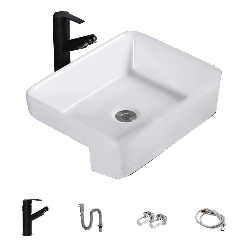 Modern Semi-Recessed Vessel Porcelain with Overflow And Drain Assembly Bathroom Sink 19"L x 15"W x 5"H Pull Out Faucet Sink with Faucet Clearhalo 'Bathroom Remodel & Bathroom Fixtures' 'Bathroom Sinks & Faucet Components' 'Bathroom Sinks' 'bathroom_sink' 'Home Improvement' 'home_improvement' 'home_improvement_bathroom_sink' 7063707