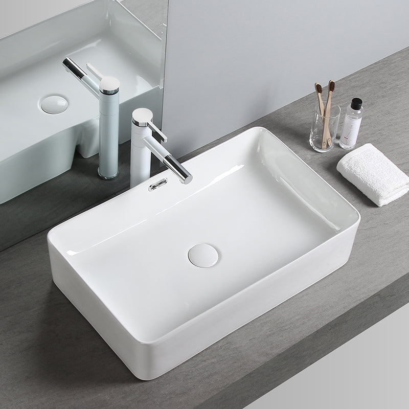 Modern Square Wash Stand Ceramic Metal Undermount Bathroom Sink 24"L x 15"W x 6"H Sink with Faucet White Clearhalo 'Bathroom Remodel & Bathroom Fixtures' 'Bathroom Sinks & Faucet Components' 'Bathroom Sinks' 'bathroom_sink' 'Home Improvement' 'home_improvement' 'home_improvement_bathroom_sink' 7063783