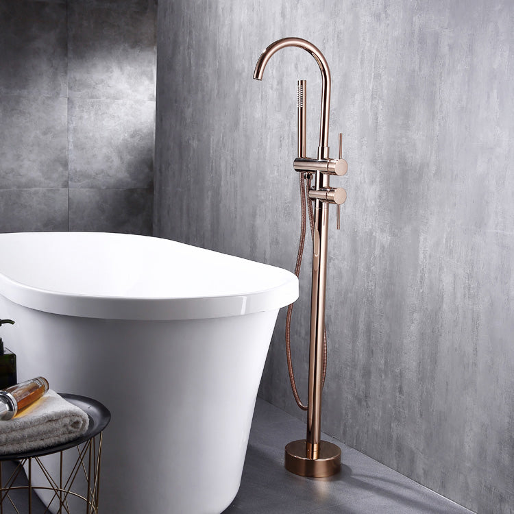 High Arc Floor Mounted Contemporary Metal Lever Handle Floor Mount Rose Gold Concealed Installation Hand Shower Included Clearhalo 'Bathroom Remodel & Bathroom Fixtures' 'Bathtub Faucets' 'bathtub_faucets' 'Home Improvement' 'home_improvement' 'home_improvement_bathtub_faucets' 7063828