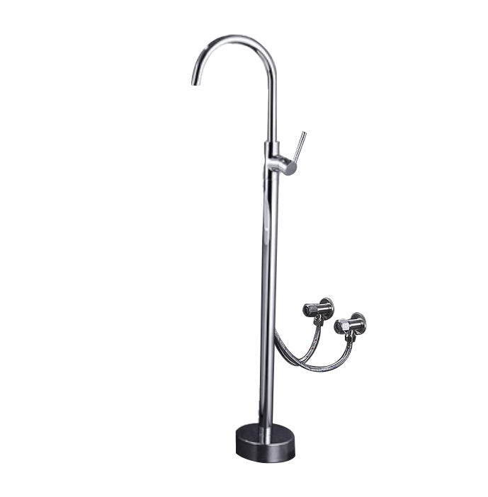 High Arc Floor Mounted Contemporary Metal Lever Handle Floor Mount Chrome Wall Hand Shower Not Included Clearhalo 'Bathroom Remodel & Bathroom Fixtures' 'Bathtub Faucets' 'bathtub_faucets' 'Home Improvement' 'home_improvement' 'home_improvement_bathtub_faucets' 7063831