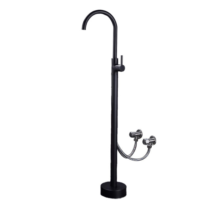 High Arc Floor Mounted Contemporary Metal Lever Handle Floor Mount Black Wall Hand Shower Not Included Clearhalo 'Bathroom Remodel & Bathroom Fixtures' 'Bathtub Faucets' 'bathtub_faucets' 'Home Improvement' 'home_improvement' 'home_improvement_bathtub_faucets' 7063834