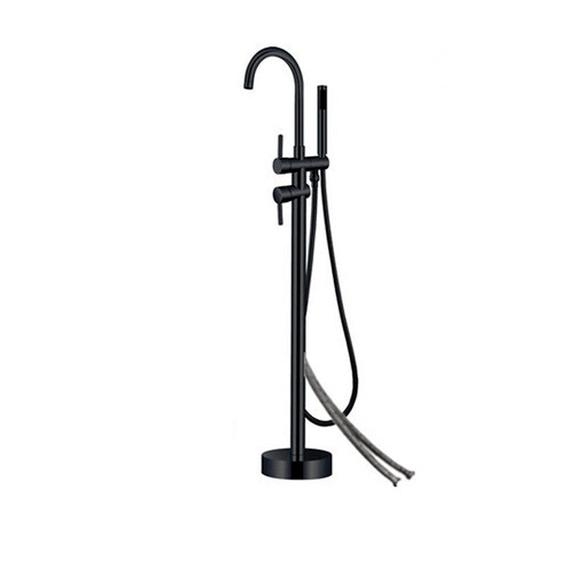 High Arc Floor Mounted Contemporary Metal Lever Handle Floor Mount Black Wall Hand Shower Included Clearhalo 'Bathroom Remodel & Bathroom Fixtures' 'Bathtub Faucets' 'bathtub_faucets' 'Home Improvement' 'home_improvement' 'home_improvement_bathtub_faucets' 7063837