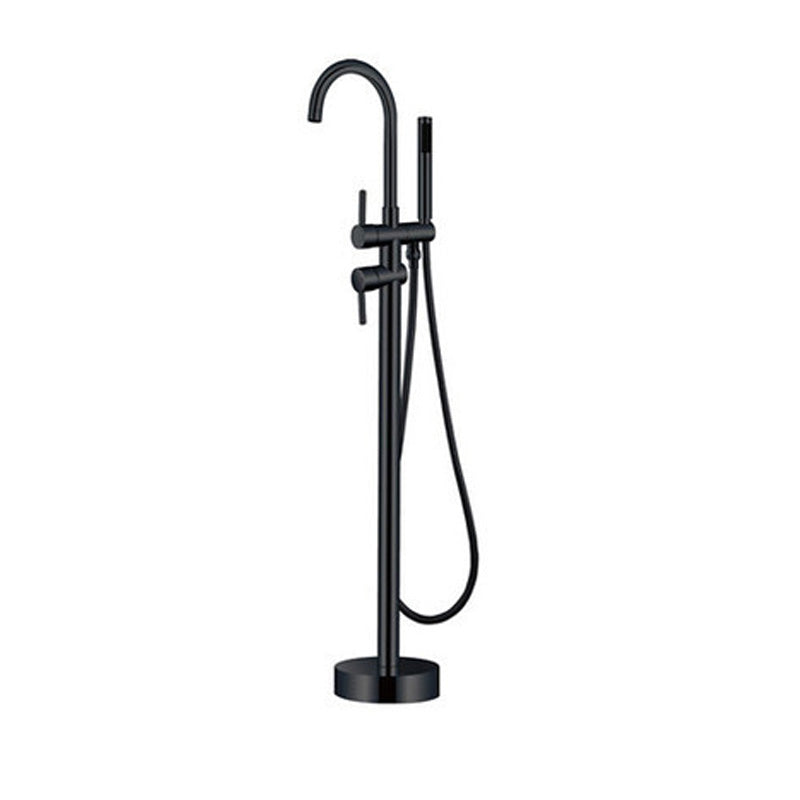 High Arc Floor Mounted Contemporary Metal Lever Handle Floor Mount Black Hand Shower Included Clearhalo 'Bathroom Remodel & Bathroom Fixtures' 'Bathtub Faucets' 'bathtub_faucets' 'Home Improvement' 'home_improvement' 'home_improvement_bathtub_faucets' 7063838