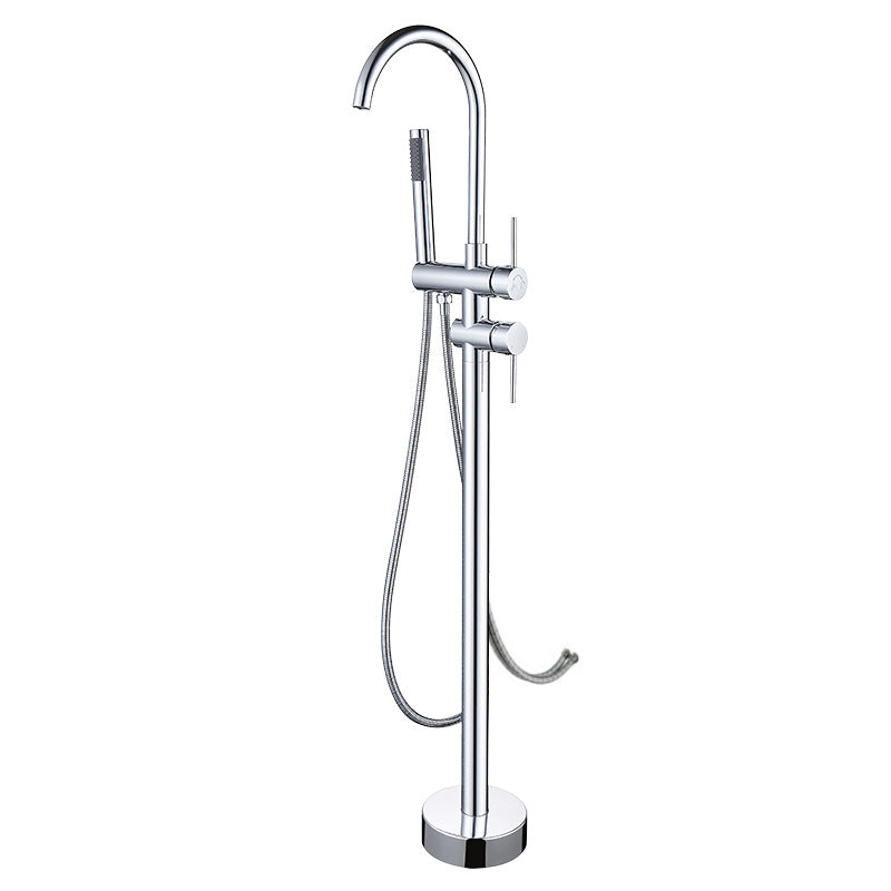 High Arc Floor Mounted Contemporary Metal Lever Handle Floor Mount Chrome Wall Hand Shower Included Clearhalo 'Bathroom Remodel & Bathroom Fixtures' 'Bathtub Faucets' 'bathtub_faucets' 'Home Improvement' 'home_improvement' 'home_improvement_bathtub_faucets' 7063841
