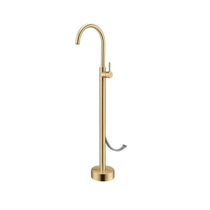 High Arc Floor Mounted Contemporary Metal Lever Handle Floor Mount Gold Wall Hand Shower Not Included Clearhalo 'Bathroom Remodel & Bathroom Fixtures' 'Bathtub Faucets' 'bathtub_faucets' 'Home Improvement' 'home_improvement' 'home_improvement_bathtub_faucets' 7063844