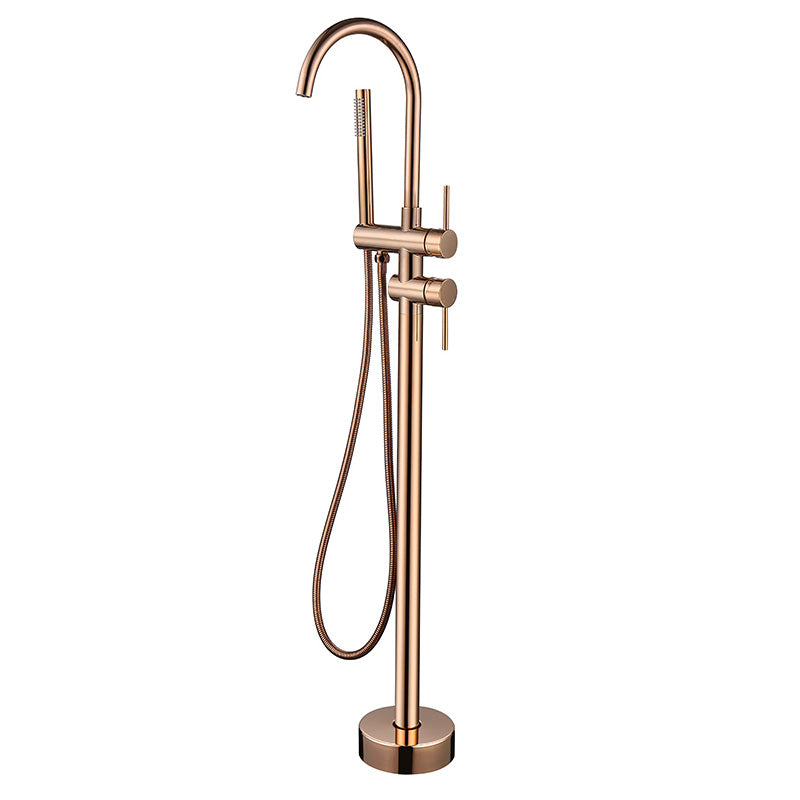High Arc Floor Mounted Contemporary Metal Lever Handle Floor Mount Rose Gold Ground Hand Shower Included Clearhalo 'Bathroom Remodel & Bathroom Fixtures' 'Bathtub Faucets' 'bathtub_faucets' 'Home Improvement' 'home_improvement' 'home_improvement_bathtub_faucets' 7063846