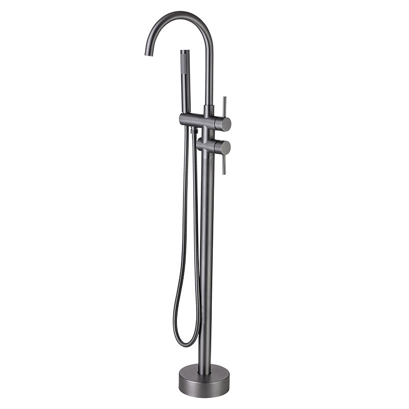 High Arc Floor Mounted Contemporary Metal Lever Handle Floor Mount Grey Hand Shower Included Clearhalo 'Bathroom Remodel & Bathroom Fixtures' 'Bathtub Faucets' 'bathtub_faucets' 'Home Improvement' 'home_improvement' 'home_improvement_bathtub_faucets' 7063847
