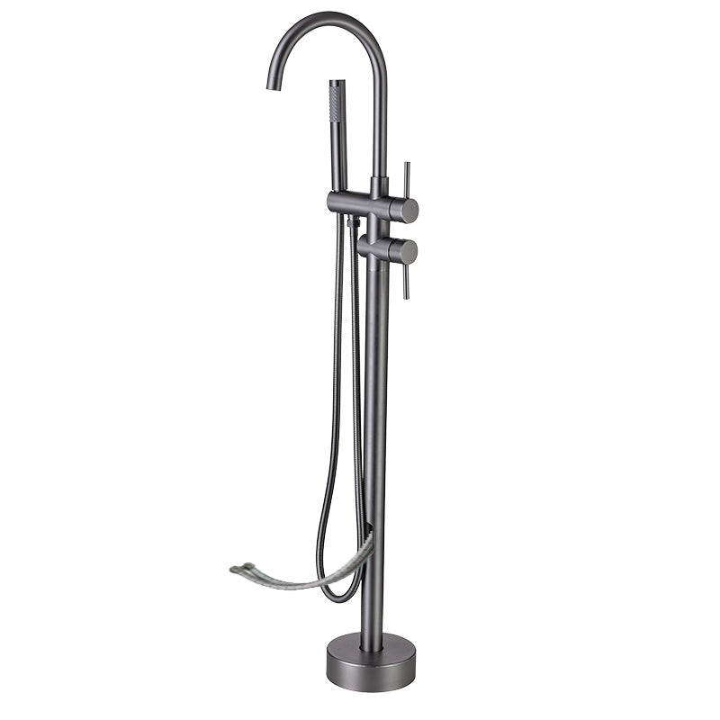 High Arc Floor Mounted Contemporary Metal Lever Handle Floor Mount Grey Wall Hand Shower Included Clearhalo 'Bathroom Remodel & Bathroom Fixtures' 'Bathtub Faucets' 'bathtub_faucets' 'Home Improvement' 'home_improvement' 'home_improvement_bathtub_faucets' 7063848