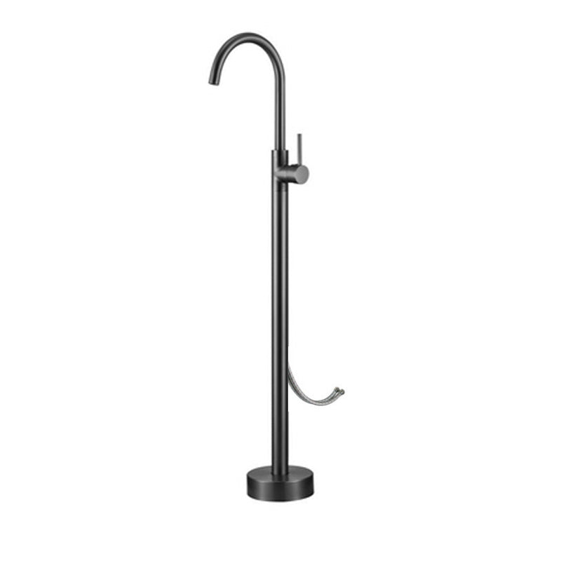 High Arc Floor Mounted Contemporary Metal Lever Handle Floor Mount Grey Wall Hand Shower Not Included Clearhalo 'Bathroom Remodel & Bathroom Fixtures' 'Bathtub Faucets' 'bathtub_faucets' 'Home Improvement' 'home_improvement' 'home_improvement_bathtub_faucets' 7063850