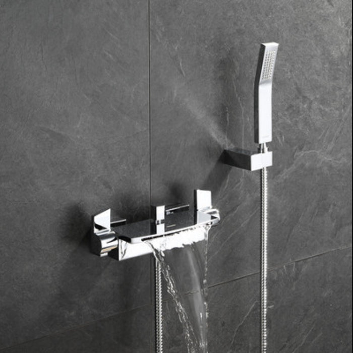 Lever Handle Wall Mounted Contemporary Low Arc Metal Wall Mount Chrome Hand Shower Included Clearhalo 'Bathroom Remodel & Bathroom Fixtures' 'Bathtub Faucets' 'bathtub_faucets' 'Home Improvement' 'home_improvement' 'home_improvement_bathtub_faucets' 7063898