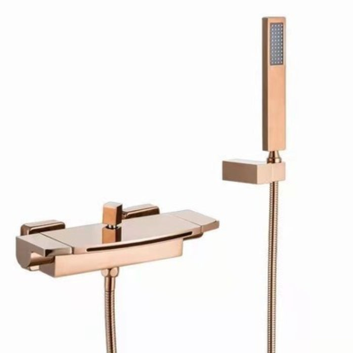 Lever Handle Wall Mounted Contemporary Low Arc Metal Wall Mount Rose Gold Hand Shower Included Clearhalo 'Bathroom Remodel & Bathroom Fixtures' 'Bathtub Faucets' 'bathtub_faucets' 'Home Improvement' 'home_improvement' 'home_improvement_bathtub_faucets' 7063905