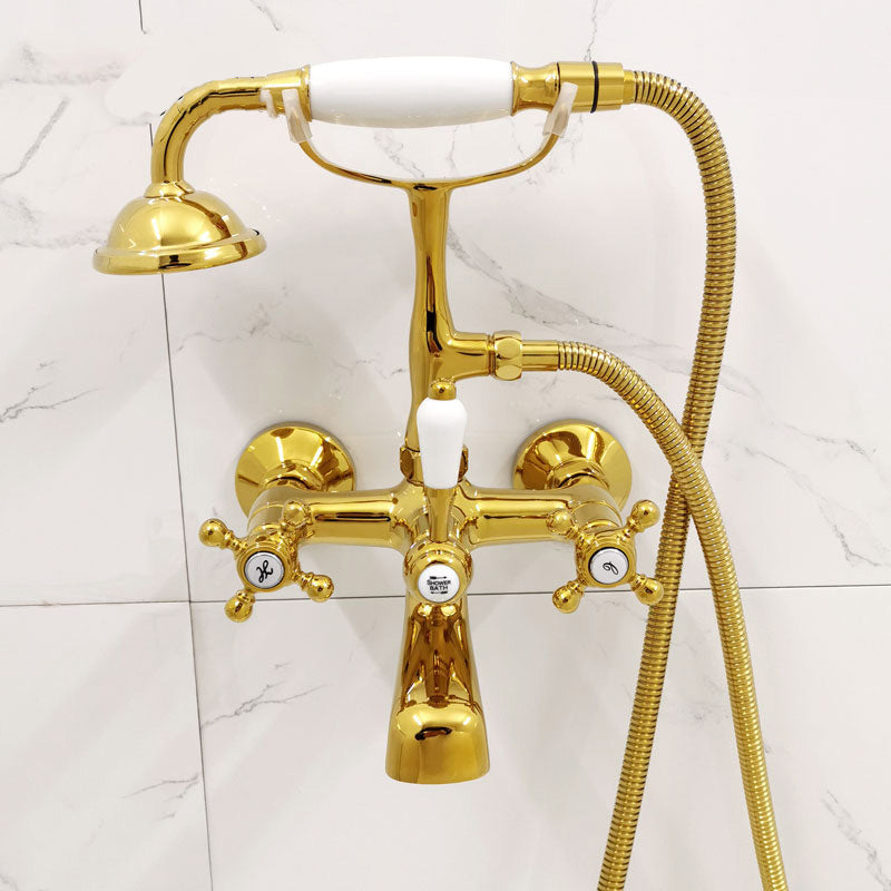 Traditional Wall Mounted Metal Claw Foot Tub Faucet Trim Low Arc Claw Tub Faucet Trim Dark Gold Wall Mounted Faucet Clearhalo 'Bathroom Remodel & Bathroom Fixtures' 'Bathtub Faucets' 'bathtub_faucets' 'Home Improvement' 'home_improvement' 'home_improvement_bathtub_faucets' 7063912