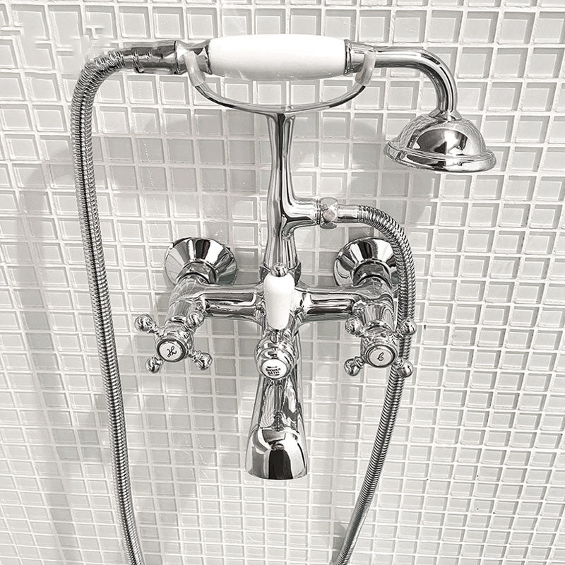 Traditional Wall Mounted Metal Claw Foot Tub Faucet Trim Low Arc Claw Tub Faucet Trim White-Silver Wall Mounted Faucet Clearhalo 'Bathroom Remodel & Bathroom Fixtures' 'Bathtub Faucets' 'bathtub_faucets' 'Home Improvement' 'home_improvement' 'home_improvement_bathtub_faucets' 7063915