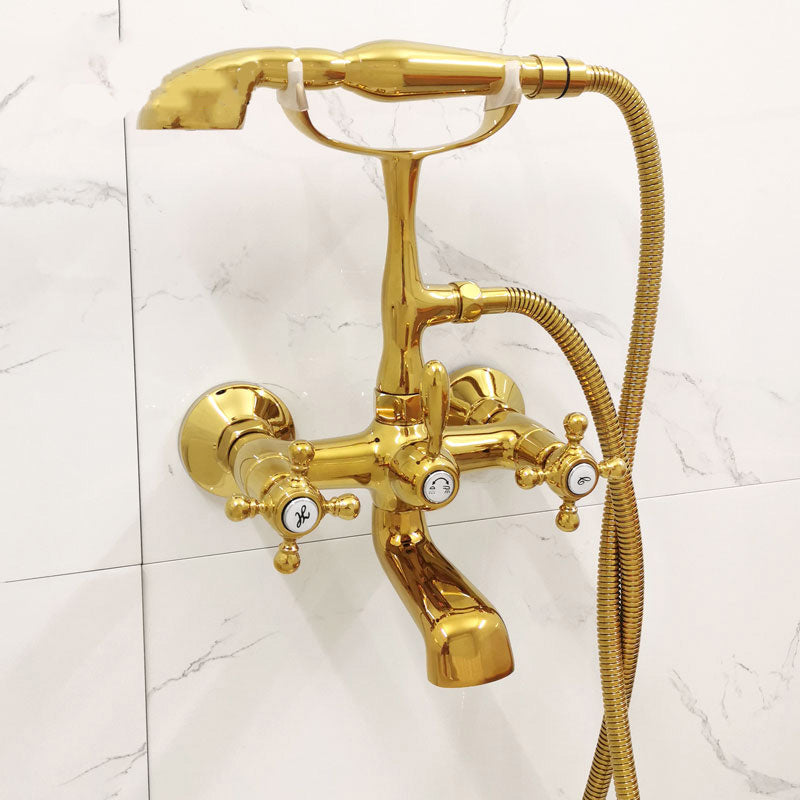 Traditional Wall Mounted Metal Claw Foot Tub Faucet Trim Low Arc Claw Tub Faucet Trim Gold Wall Mounted Faucet Clearhalo 'Bathroom Remodel & Bathroom Fixtures' 'Bathtub Faucets' 'bathtub_faucets' 'Home Improvement' 'home_improvement' 'home_improvement_bathtub_faucets' 7063917