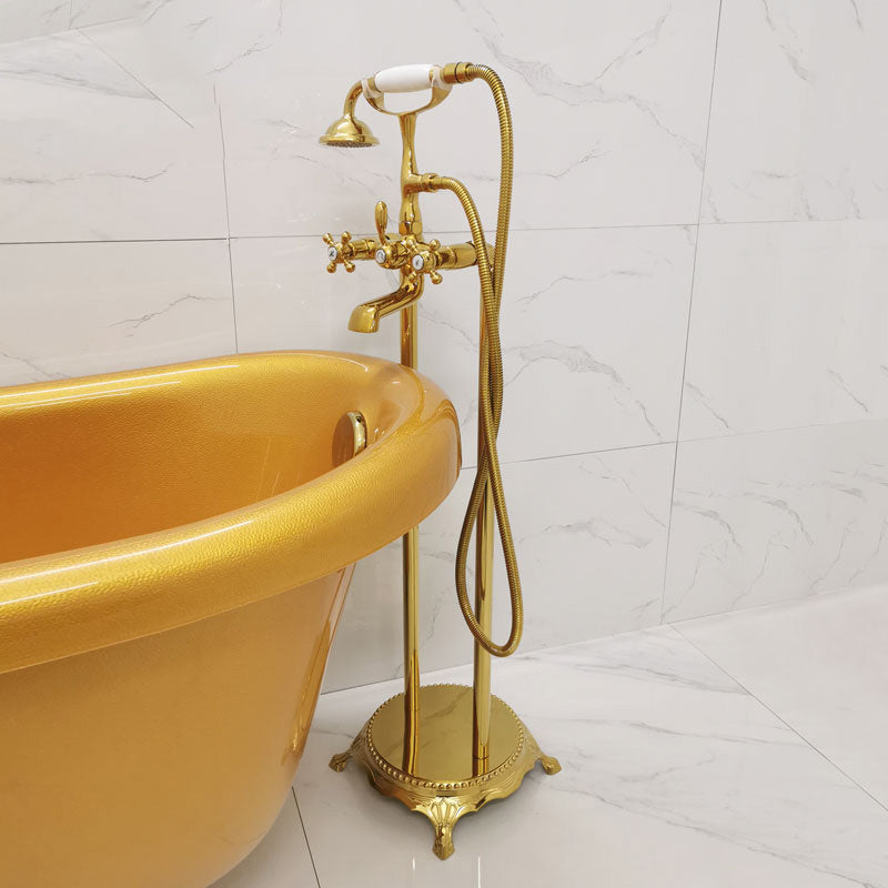 Traditional Wall Mounted Metal Claw Foot Tub Faucet Trim Low Arc Claw Tub Faucet Trim Dark Gold Without Legs Clearhalo 'Bathroom Remodel & Bathroom Fixtures' 'Bathtub Faucets' 'bathtub_faucets' 'Home Improvement' 'home_improvement' 'home_improvement_bathtub_faucets' 7063921