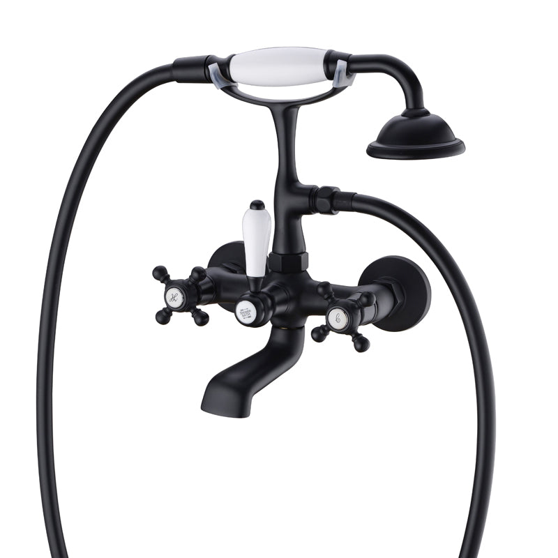 Traditional Wall Mounted Metal Claw Foot Tub Faucet Trim Low Arc Claw Tub Faucet Trim Black Wall Mounted Faucet Clearhalo 'Bathroom Remodel & Bathroom Fixtures' 'Bathtub Faucets' 'bathtub_faucets' 'Home Improvement' 'home_improvement' 'home_improvement_bathtub_faucets' 7063923