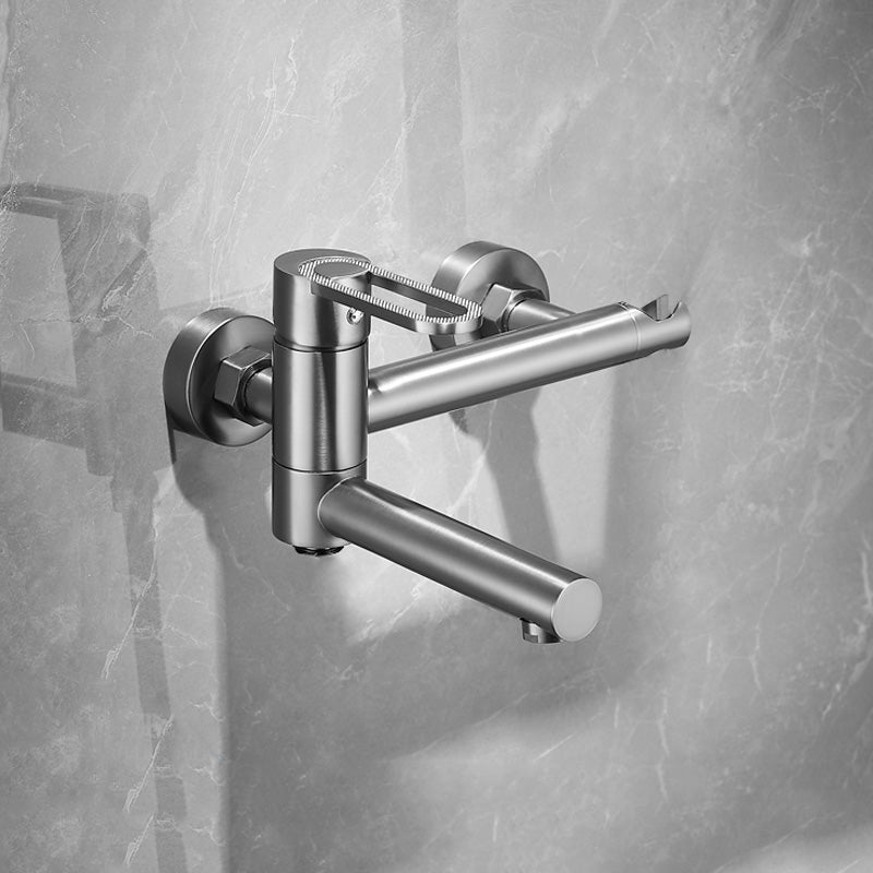 Fixed Metal Wall Mounted Contemporary Lever Handle Wall Mount Grey Single Pattern Hose Not Included Clearhalo 'Bathroom Remodel & Bathroom Fixtures' 'Bathtub Faucets' 'bathtub_faucets' 'Home Improvement' 'home_improvement' 'home_improvement_bathtub_faucets' 7063926
