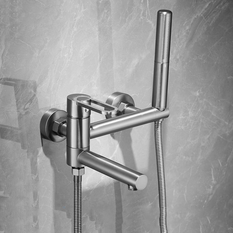 Fixed Metal Wall Mounted Contemporary Lever Handle Wall Mount Grey Dual Mode Hose Included Clearhalo 'Bathroom Remodel & Bathroom Fixtures' 'Bathtub Faucets' 'bathtub_faucets' 'Home Improvement' 'home_improvement' 'home_improvement_bathtub_faucets' 7063929