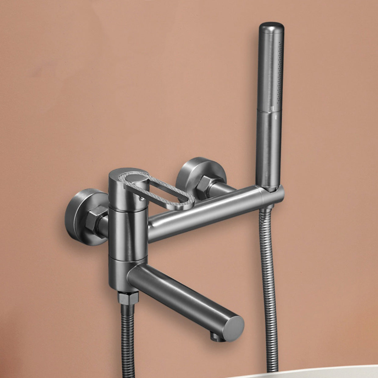 Fixed Metal Wall Mounted Contemporary Lever Handle Wall Mount Clearhalo 'Bathroom Remodel & Bathroom Fixtures' 'Bathtub Faucets' 'bathtub_faucets' 'Home Improvement' 'home_improvement' 'home_improvement_bathtub_faucets' 7063930