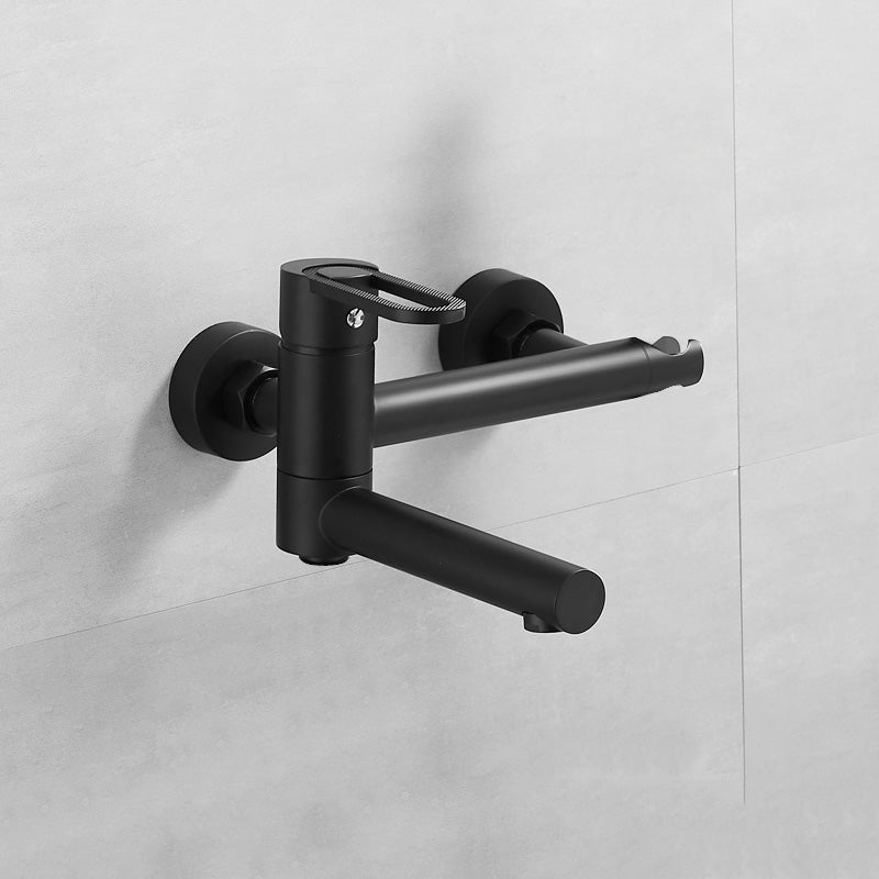 Fixed Metal Wall Mounted Contemporary Lever Handle Wall Mount Black Single Pattern Hose Not Included Clearhalo 'Bathroom Remodel & Bathroom Fixtures' 'Bathtub Faucets' 'bathtub_faucets' 'Home Improvement' 'home_improvement' 'home_improvement_bathtub_faucets' 7063932